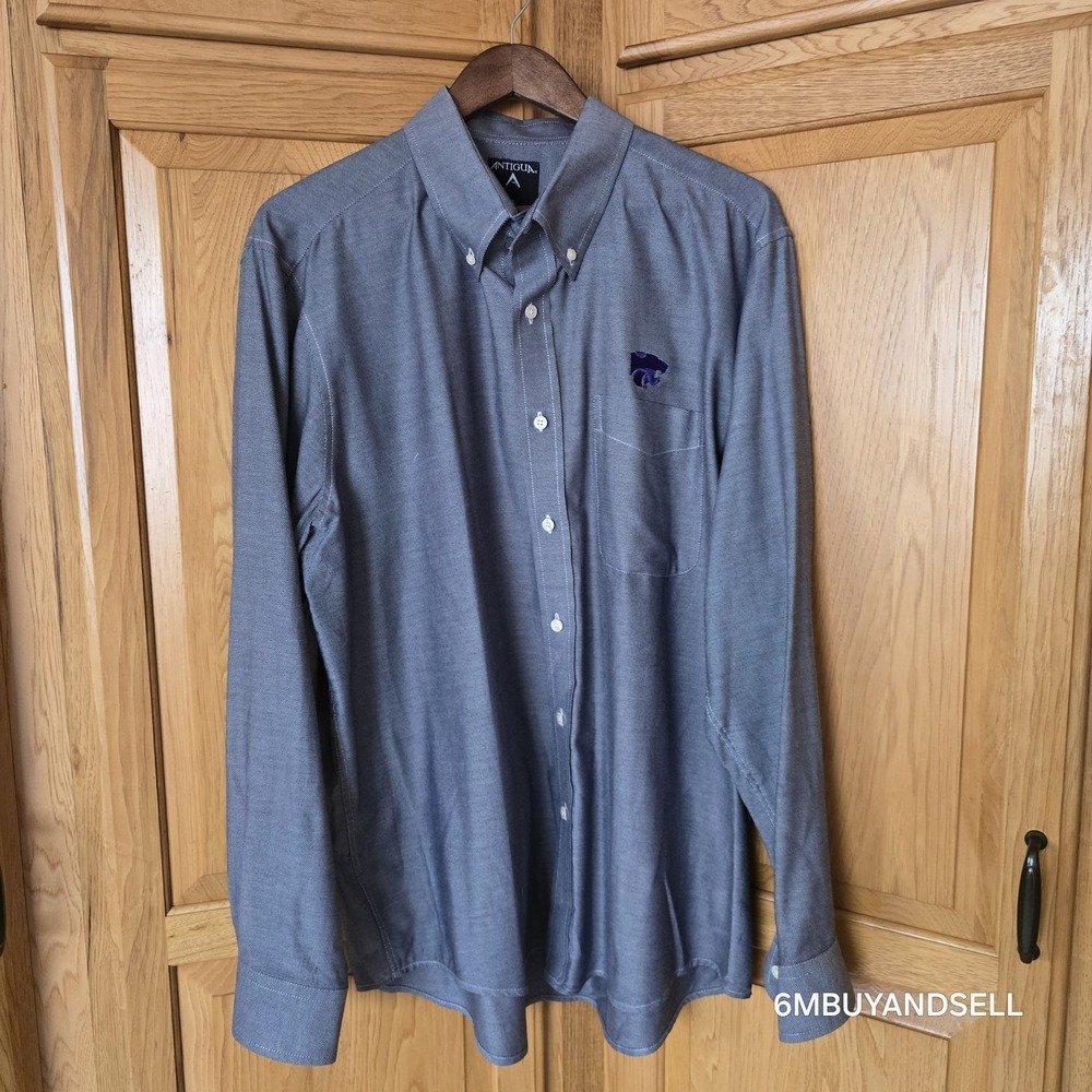 Kansas State Wildcats Antigua Button Up Shirt Men's XL Purple Long Sleeve - Picture 2 of 14